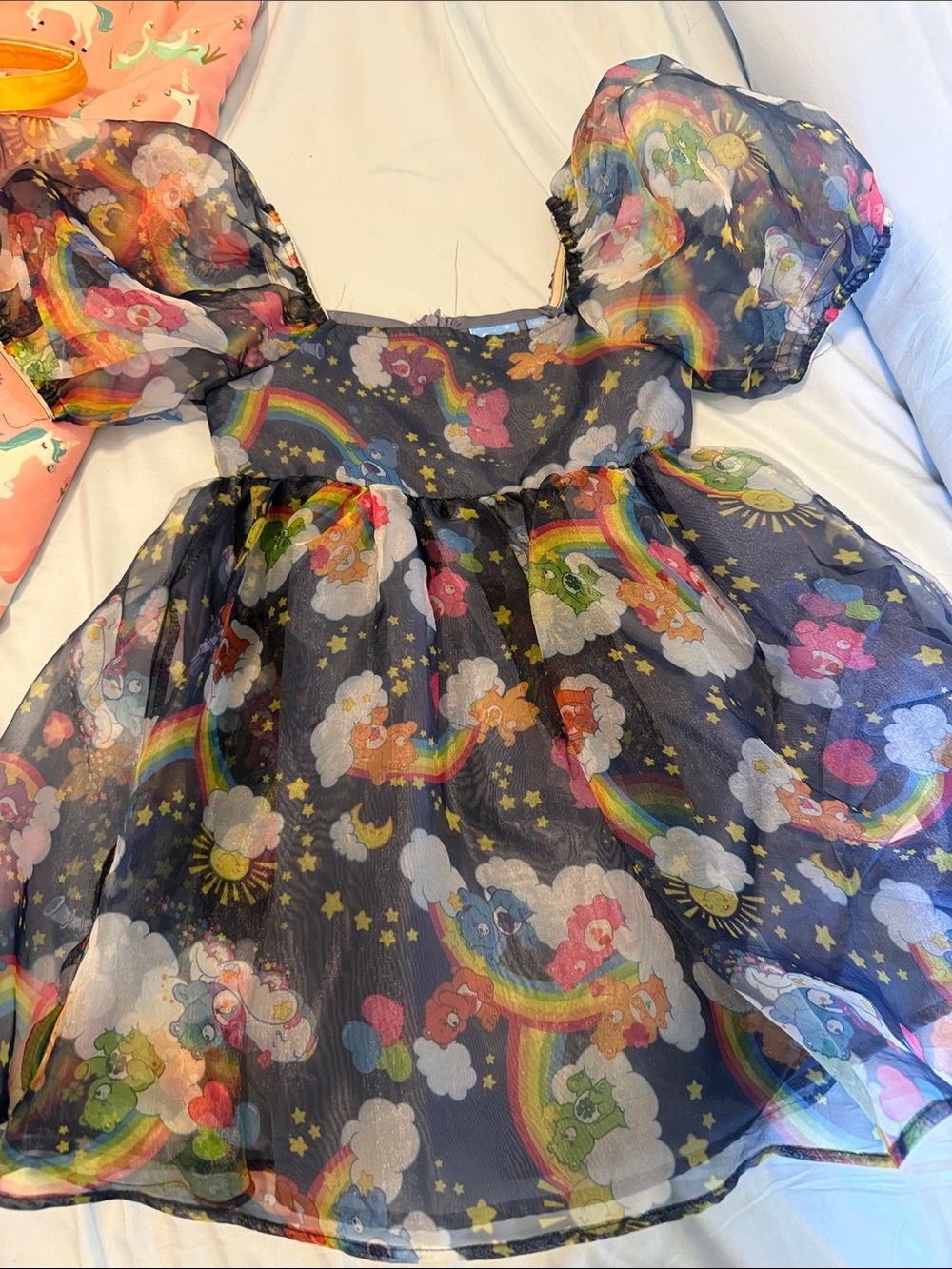 Target Girls Black Rainbow Care Bears Puff Sleeve Dress